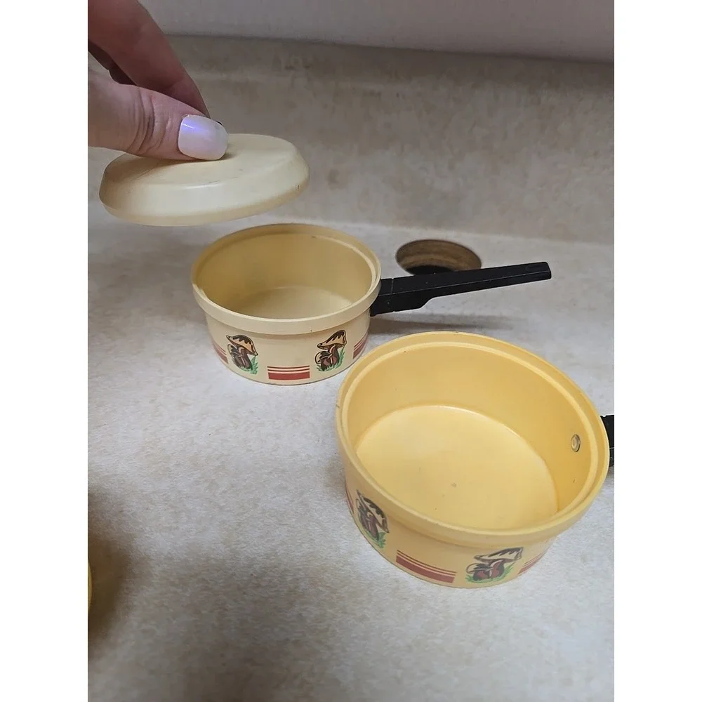 Set‎ of 3 Vtg Mushroom Pretend Play Childs Play Doll Kitchen Cooking Cookware